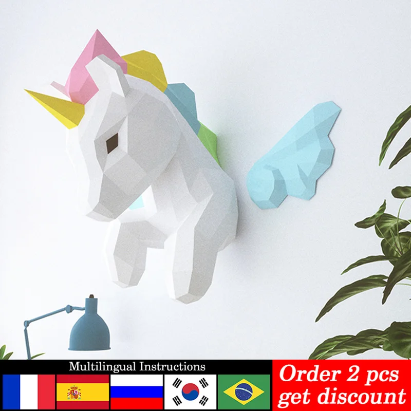 Art Craft Cardboard - Dekorasi dinding hewan Unicorn pelangi Model